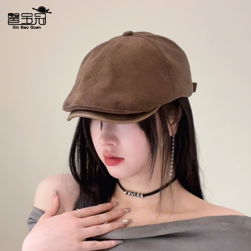 Japanese Retro Corduroy Painter Hat Spring and Autumn All-match Fashion Face Small Forward Hat High-end Hong Kong-style Beret