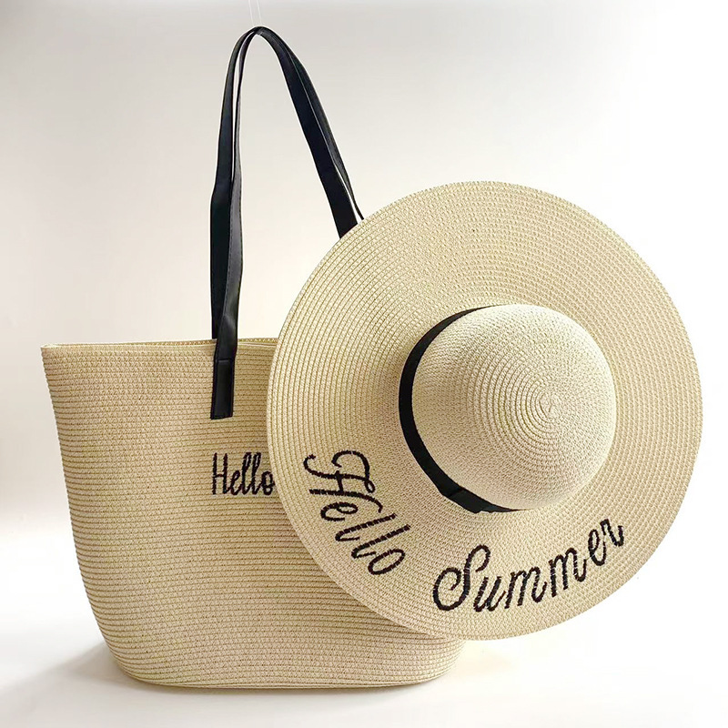 New Straw Hat Beach Bag suit Embroidered Letters Holiday Fashion Beach Big Brim Sunscreen Straw Hat