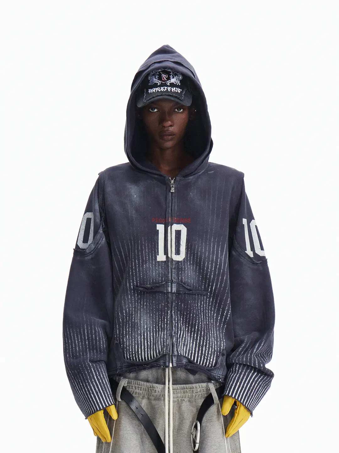 Peoplesense Digital Print Distressed Hoodie Unisex Loose Zipper Cardigan Trendy Jacket
