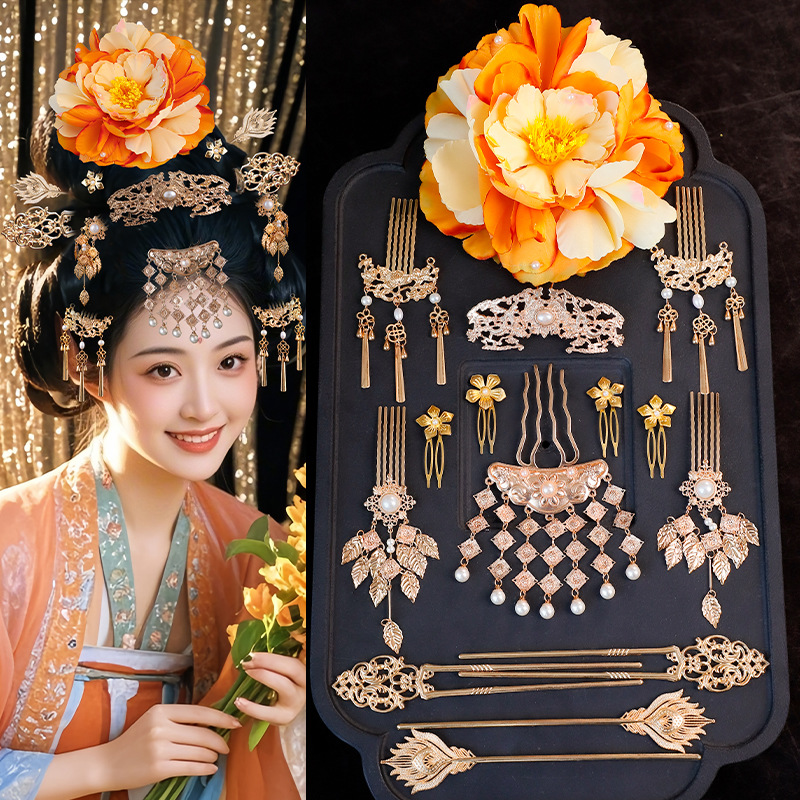 Photo Studio Han Dynasty Photo Taking, Tang Style Palace, Rich Elegant, Silk Flower Covering Hairpin, Hairpin, Retro Tassel, Ancient Style Hair Accessories