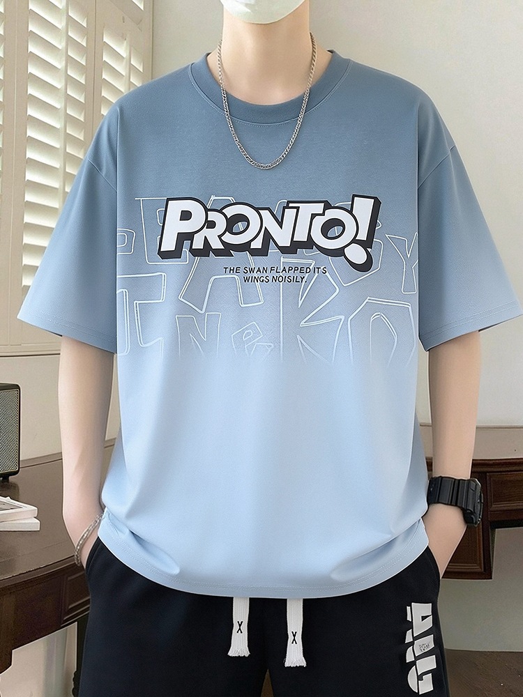 Gradient Short-Sleeved T-Shirt for Men in Summer, Loose Half-Sleeved T-Shirt for High School and Junior High School Students, Teenagers and Older Children, Handsome T-Shirt Top t