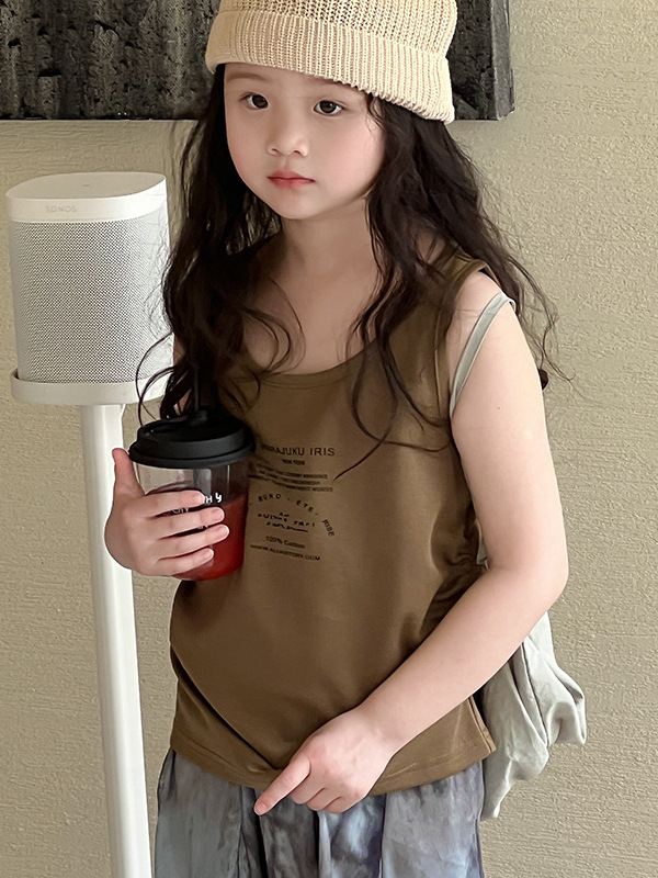 Girls' Yasu Cotton Sleeveless T-Shirt 2026 Summer New Style Kidsren's Korean Style Thin Style Casual Vest T-Shirt for Middle and Large Kidsren