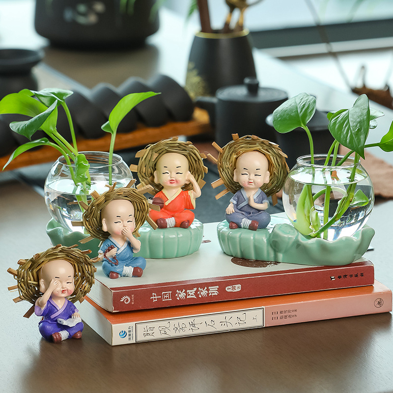 Creative Tea room decoration little monk hydroponic vase hydroponic plant Zen tea ceremony tea treasure living room office flower