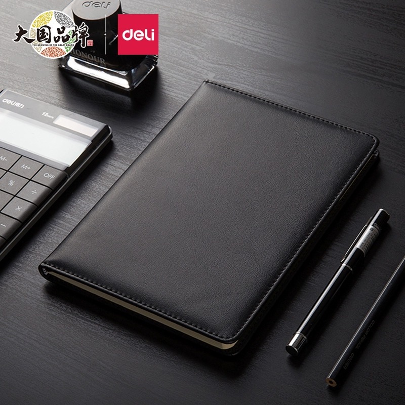 Deli 7901 Leather-Covered Office Business Leather-Covered Notebook/Notepad/Meeting Notebook 25K80 Page Record Book Wholesale