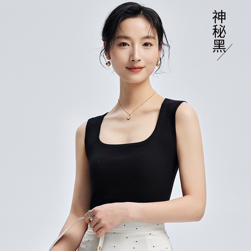 Women's Lyocell Cooling Vest with Chest Pads, Wide Shoulder Straps, Slimming Square Neck Camisole for Summer