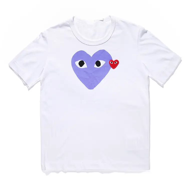Heiplay Japanese Trendy Brand Peach Heart T-shirt Men's and Women's Pure Cotton Round Neck Short Sleeve Blue Red Heart Black Eye Couple