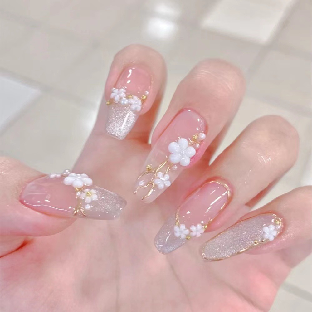 Internet Celebrity New Japanese-style Five-petal White Flower Three-dimensional Mini ins Handmade Detachable Wearable Nail Art Patch