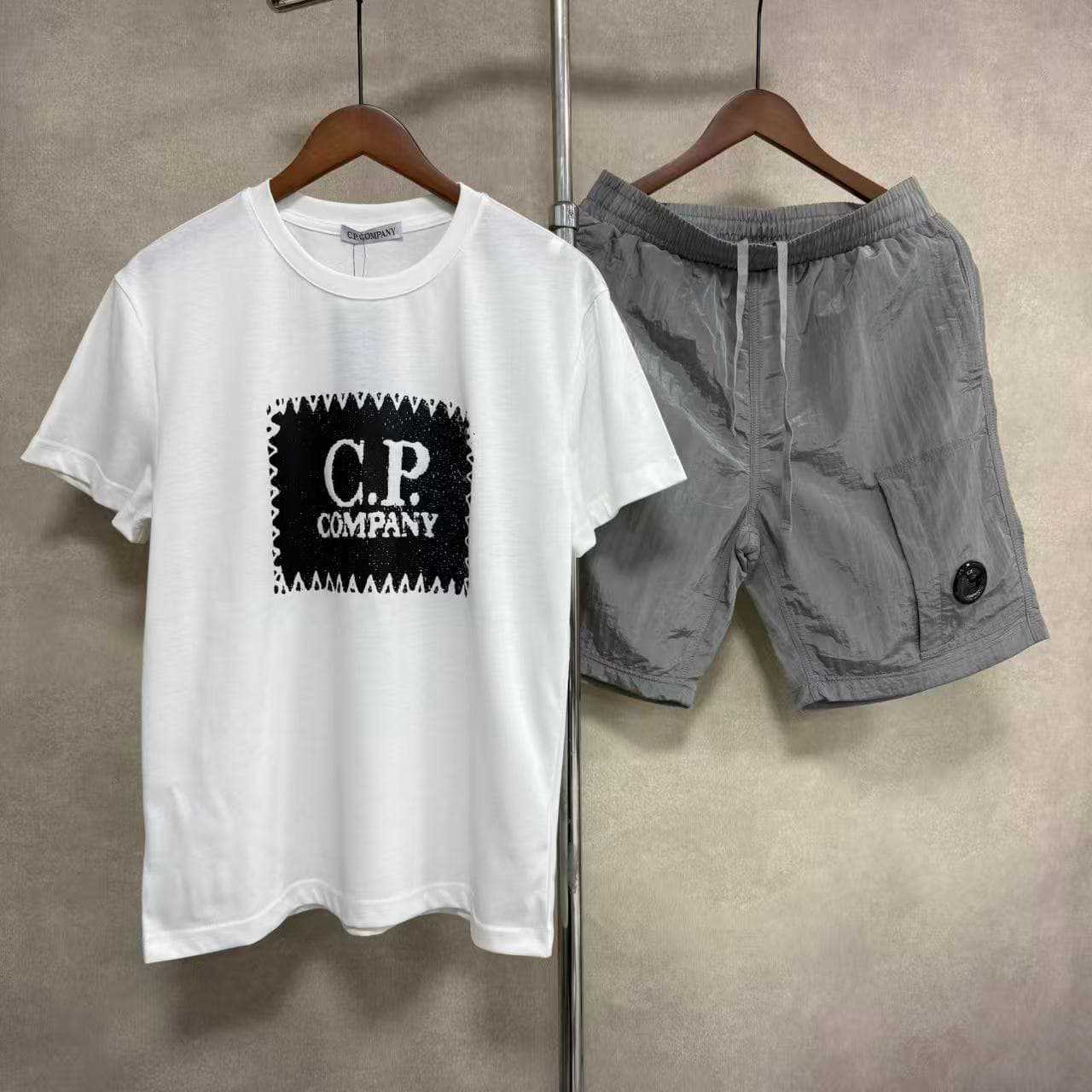 American-Style Cp Cross-Border High-Quality Company Round-Neck Casual Printed Loose T-Shirt with Pocket Lens Work Shorts High Street