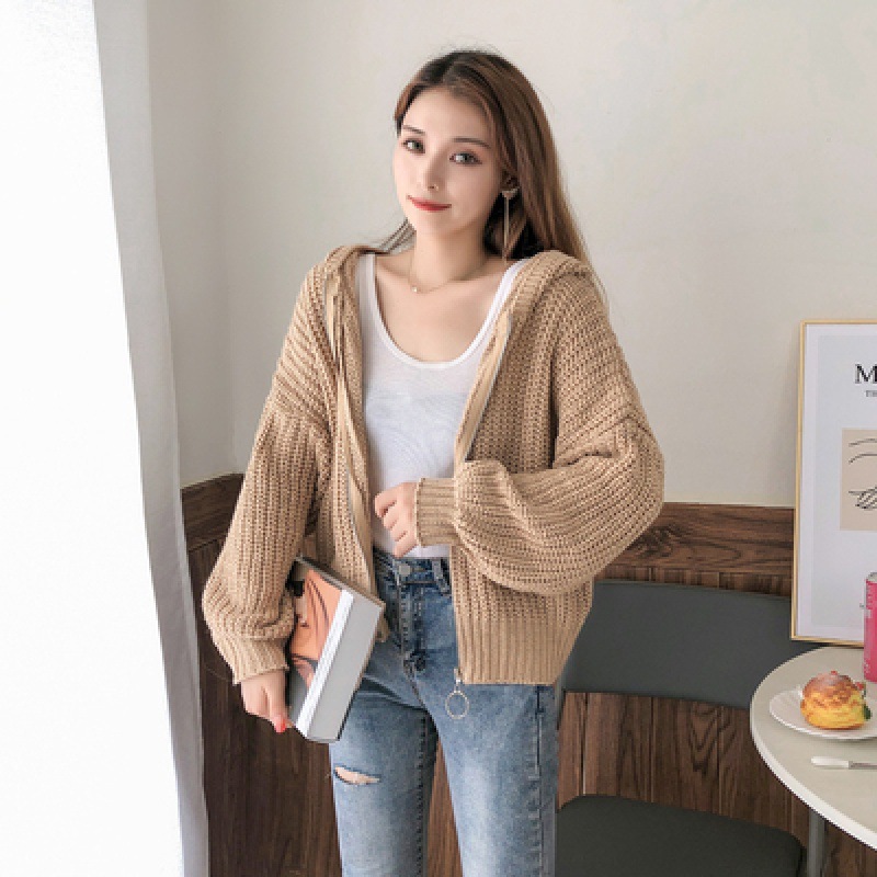 Cross-Border Real Shot Thick Knitted Cardigan Short Sweater for Women, Stylish Hooded Jacket for Petite Figures, Autumn/Winter 2026