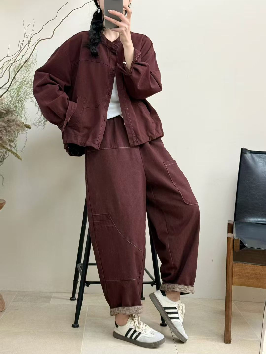 2026 Spring Women's Loose Casual Korean Style College Wind Stand-Collar Jacket with Harem Pants and Spliced Cuffs