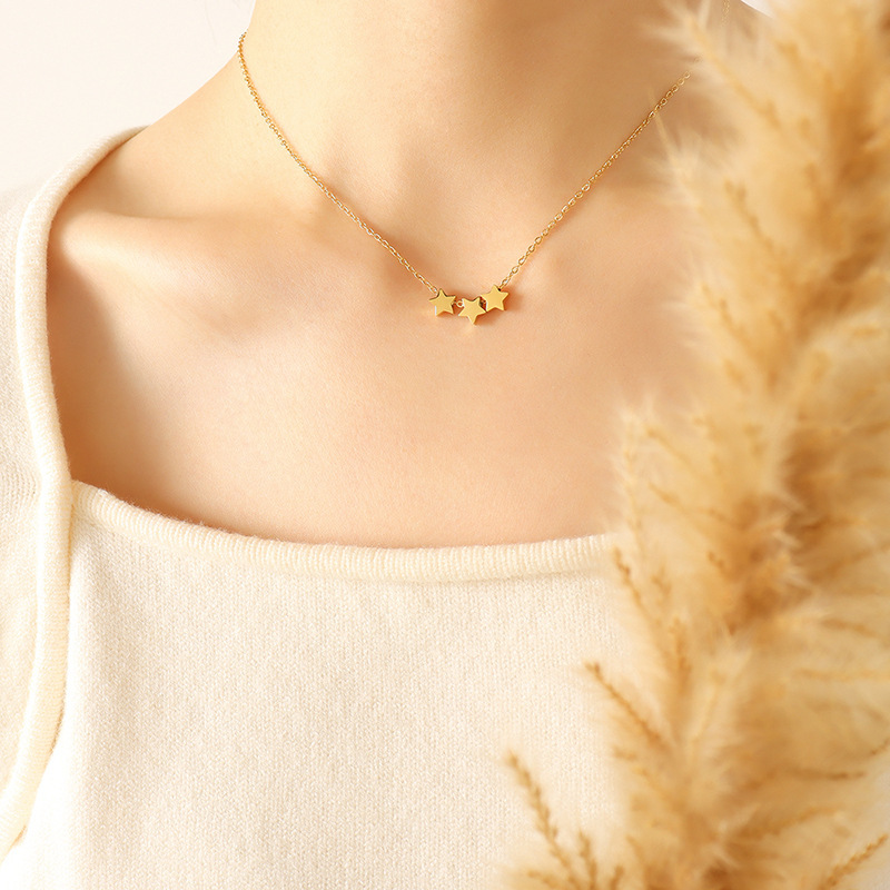 Korean Style Trendy Simple All-match Geometric Star Necklace Women's Punk Hong Kong Style Titanium Steel Plated 18K Gold Hip Hop o Chain