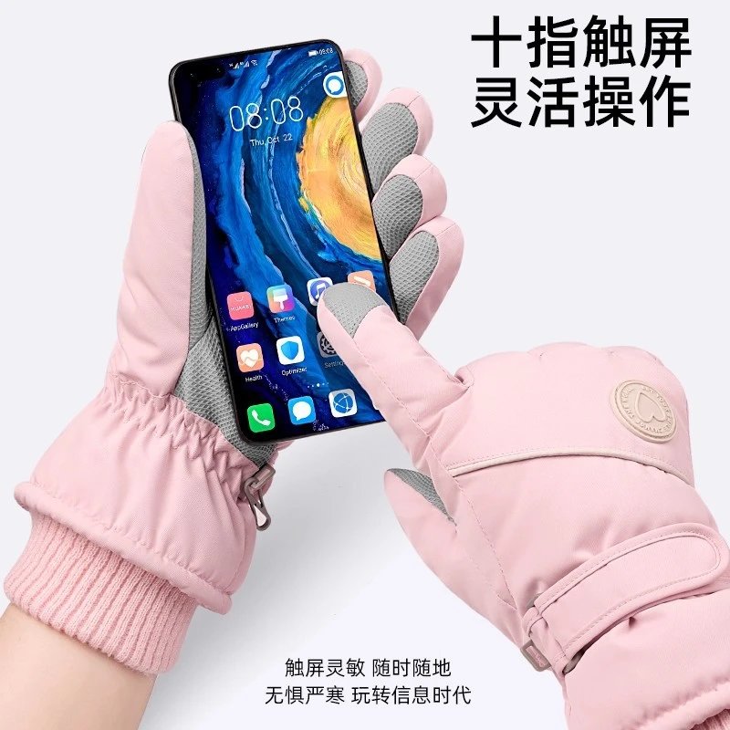跨境滑雪手套女可触屏加绒防寒防风电动车骑行保暖手套冬季