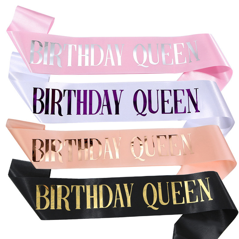 New BIRTHDAY party BIRTHDAY QUEEN shoulder strap ceremonial belt satin bronzing black gold belt
