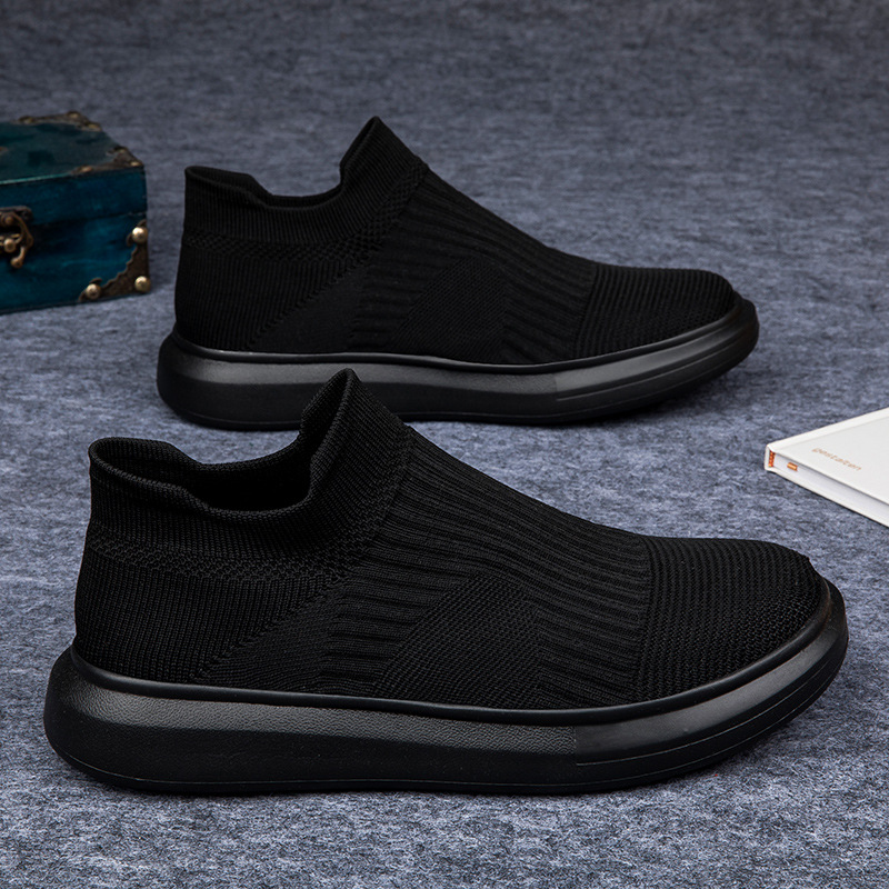 Foreign Trade Export Quality Men's Shoes Pure Black Slip-On Breathable Sports Shoes Soft Sole Versatile Slip-On Mesh Casual Shoes