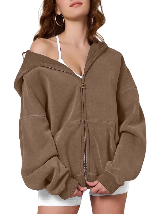 Women's Zip up Hoodie Oversized Sweatshirts Heavyweight Fall Fashion Clothes Casual Jacket Winter Clothing