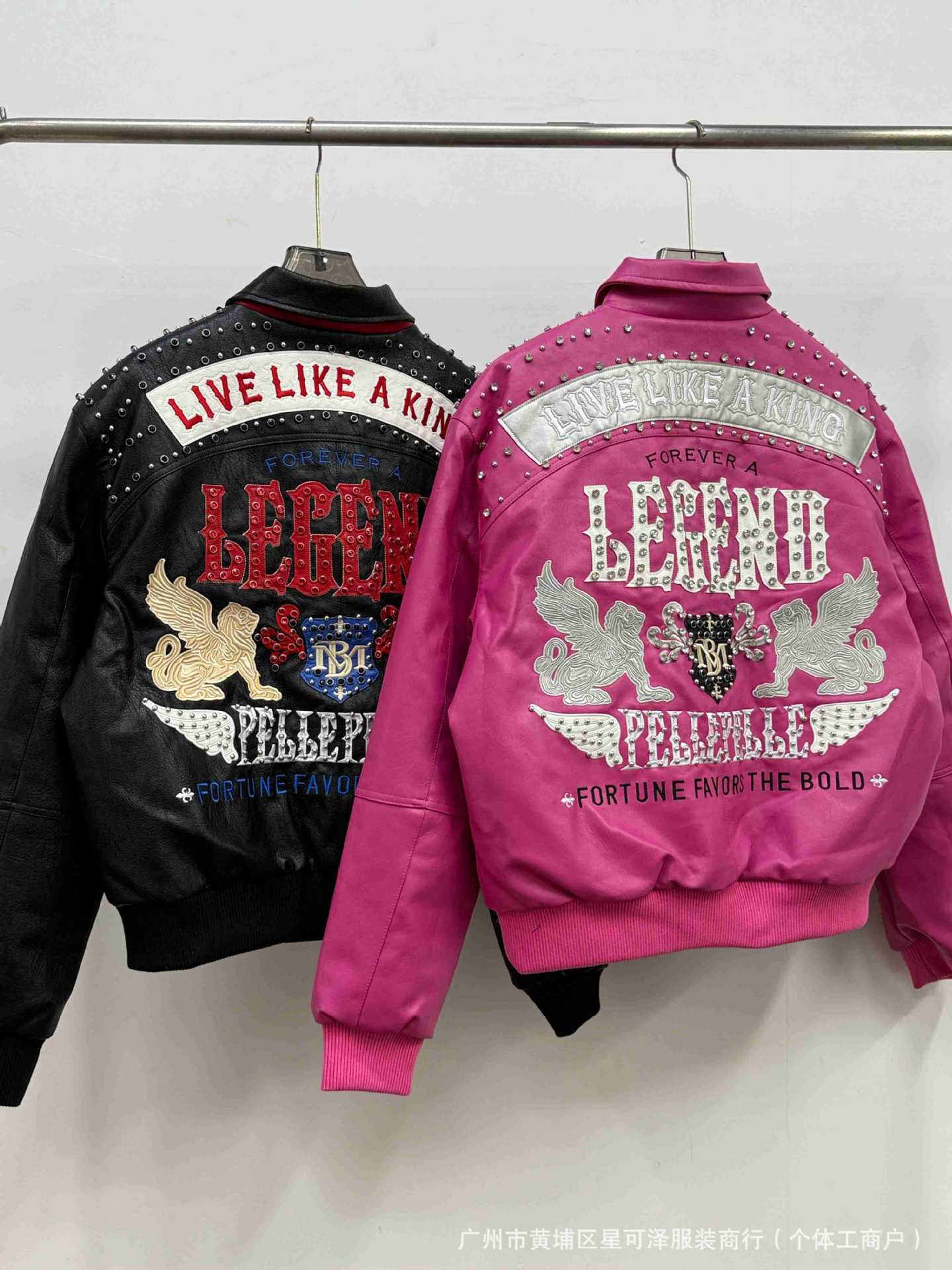 High-Quality Pelle Legend Embroidered Full-Studded Hip-Hop Retro Motorcycle Leather Jacket QC-foto från 1688 på Qualit.ly