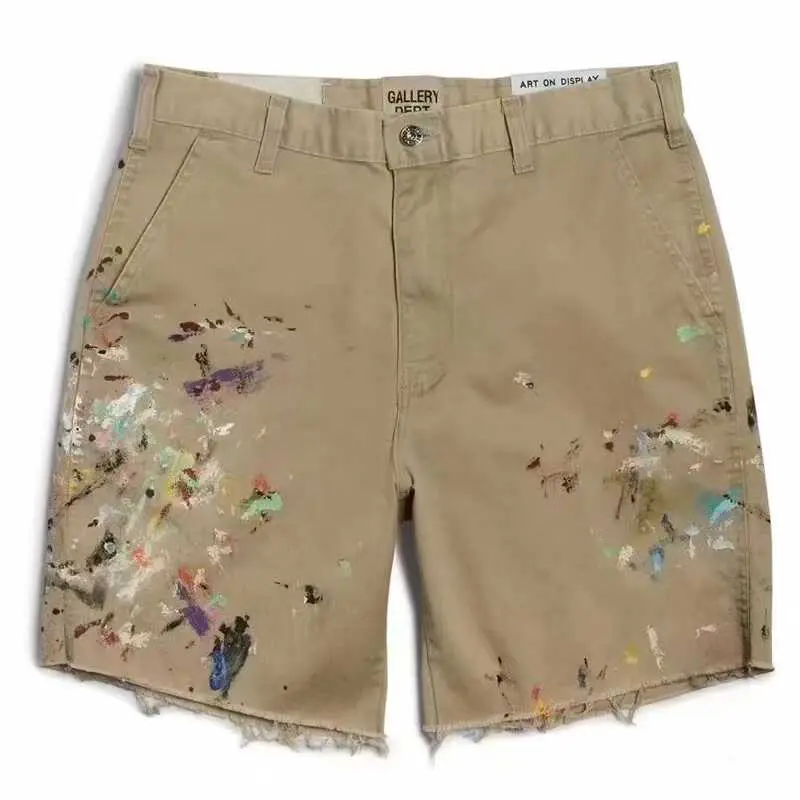 Gallery Dept . Retro Hand-Painted Splash-Ink Graffiti Knife Cut and Frayed Men's and Women's parka shorts Quarter Pants