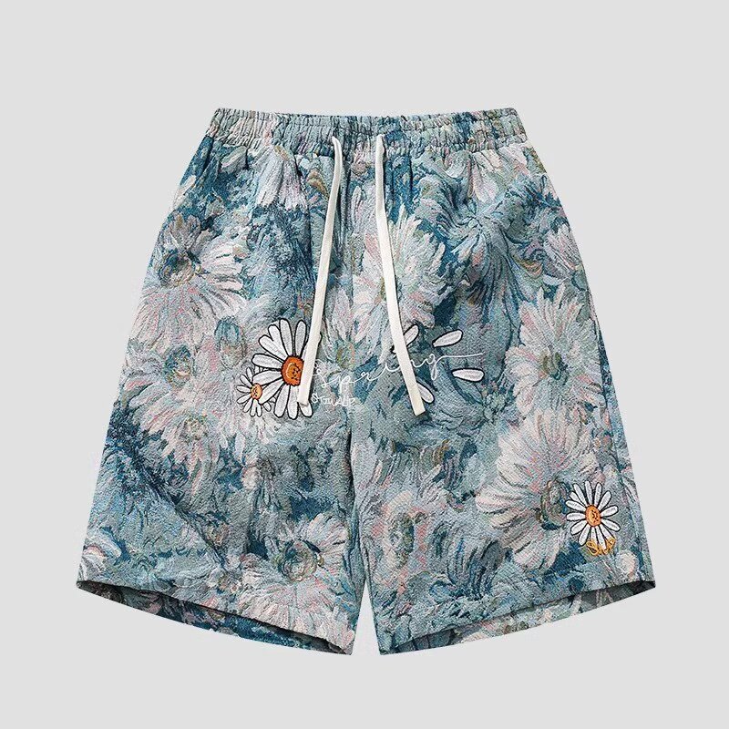 American Style Trendy Brand Shorts Men's Summer Thin Fashionable Casual Ice Silk Pants plus size Pants Beach Flower Pants