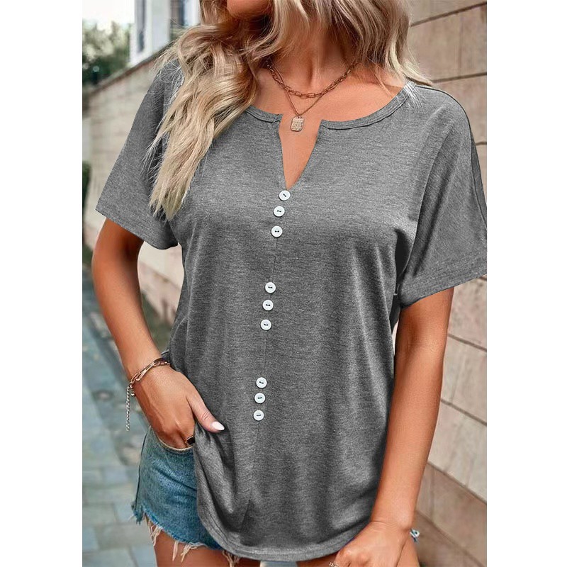 2023 Amazon Solid Color European and American Women's Fashion Soft Fashionable Small V-Neck Short Sleeve Plus Size T-Shirt for Women European and American Style