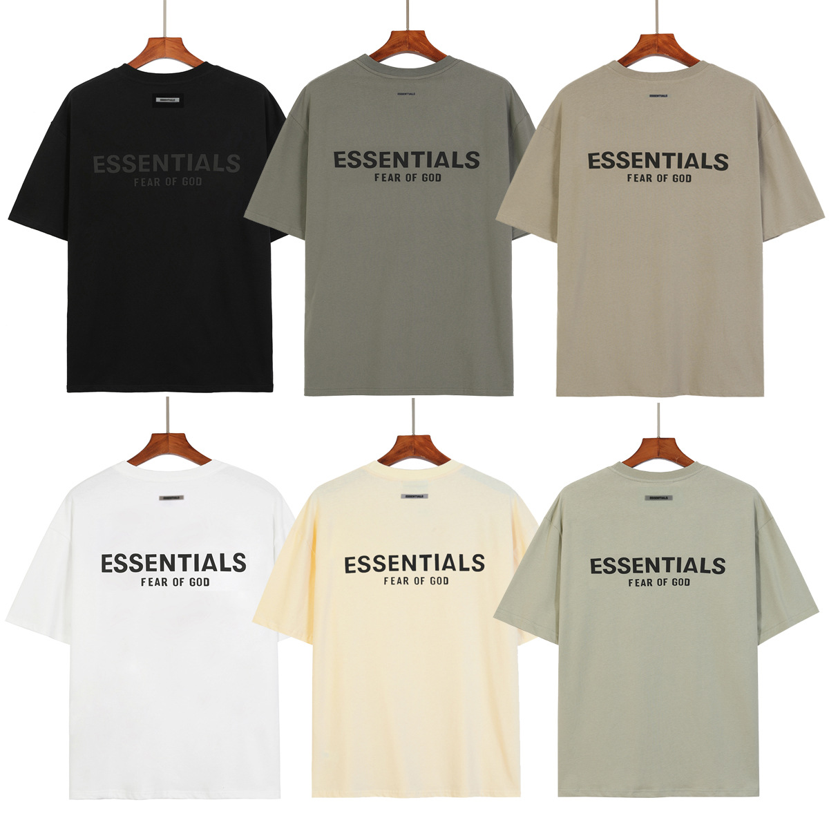 Essentials Multi-Line Front and Rear Letter Flocking Summer Fog Miki High Street Men's and Women's Pure Cotton Short-Sleeved Shirts