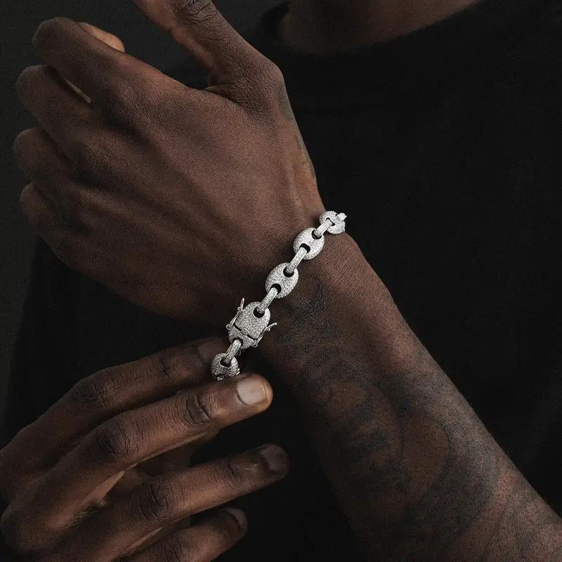 Ice Bling Fashion Big Brand Pig Nose Cuban Bracelet with Diamonds Alloy hip hop Ins Trend Couple Hot Men