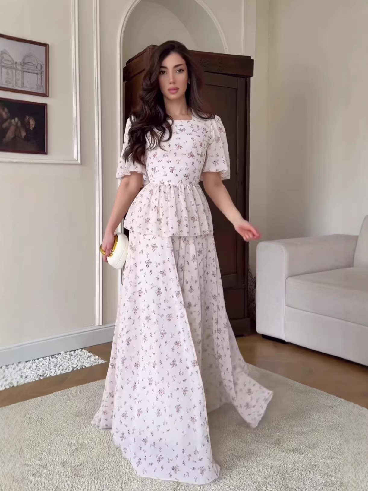 2026 Amazon European and American Cross-Border Spring New French Pastoral Style Short-Sleeved Long Dress Fresh and Elegant Dress