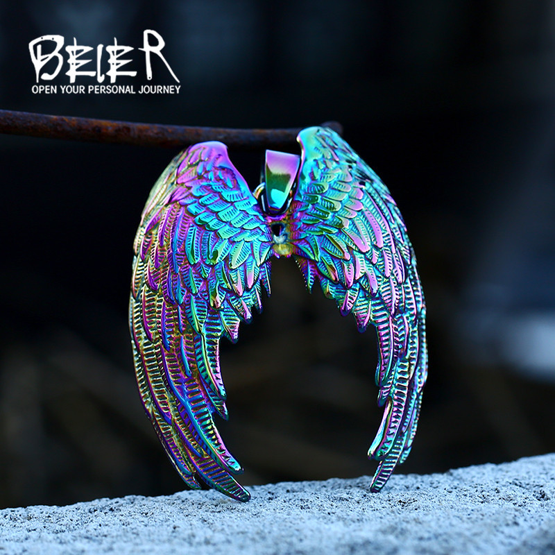 beier vintage stainless steel angel wings pendant men's and women's European and American fashion personality titanium steel pendant accessories