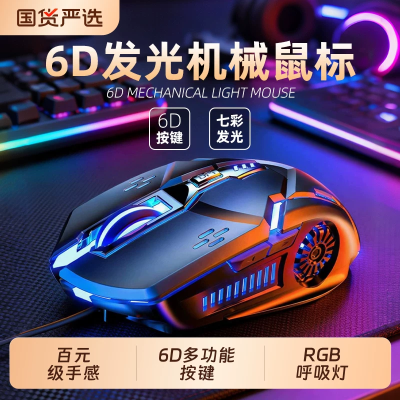 Wired Mouse for E-Sports Games, Mechanical, Silent, Usb, Suitable for Laptops and Desktop Computers, General Office Use