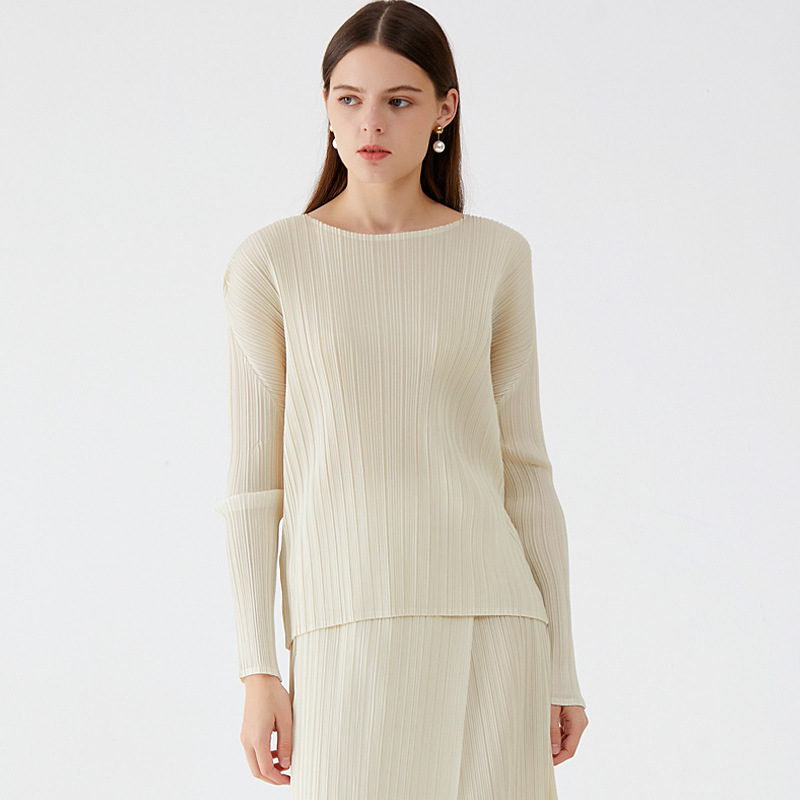 Pleated 2026 Spring/Summer New Basic Set Korean Style Elegant Versatile Long Sleeve Top and Skirt Set for Women