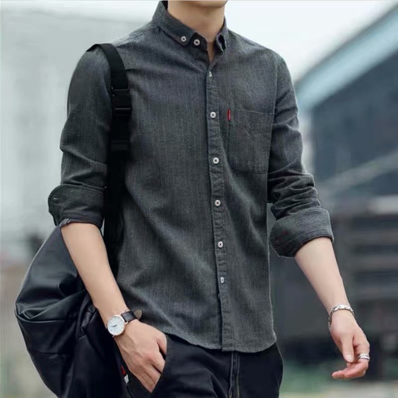 2022 Spring New Shirt Men's Long Sleeve Oxford Spinning Shirt Top Men's Large Size Striped Slim Base Shirt