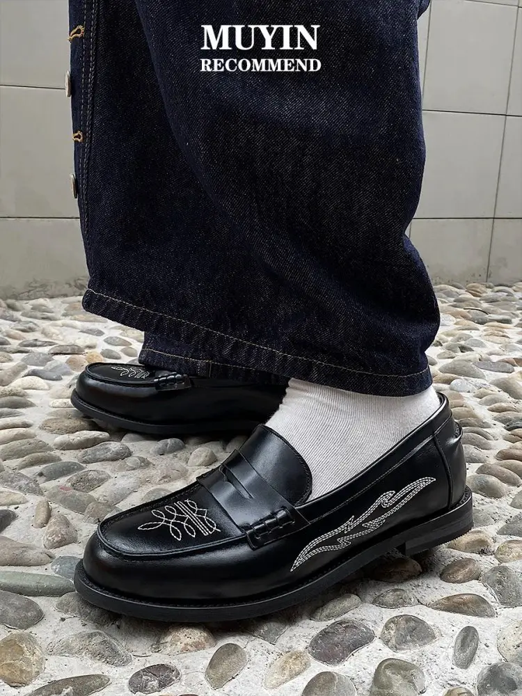Western Style Embroider Loafers Trendy Models 2025 New arrival Summer Breathable Genuine Leather Slip-Ons Easiest for match Soft Sole Leather Shoe