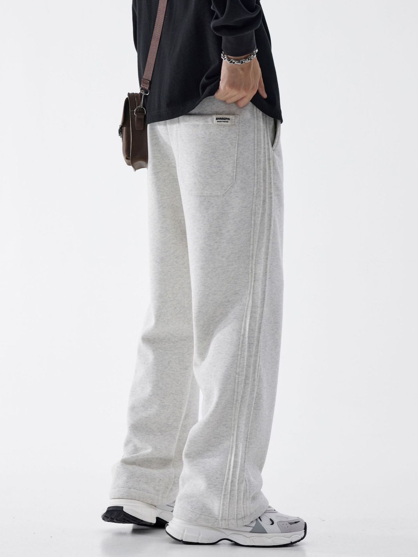 Mingge | American-Style Trendy Brand Knitted Three-Stripe Straight-Leg Pants 2026 Spring New Loose Casual Drawstring Sweatpants for Men