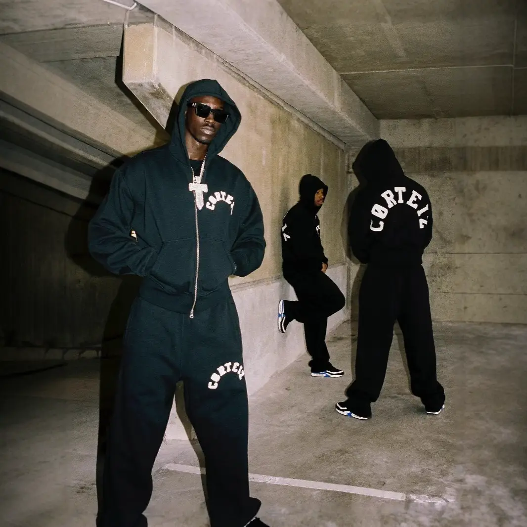 Europe and the United States street Alcatraz corteiz hooded sweater set loose sweatpants zipper cardigan two-piece set cross-border