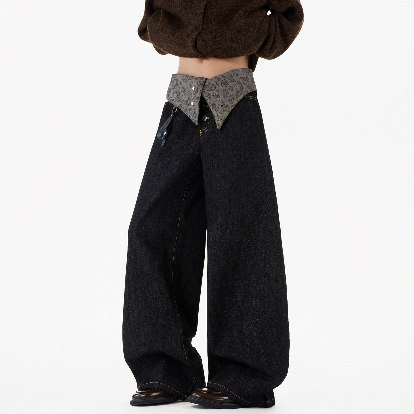 American-Style Paisley Design Straight-Leg Jeans for Men, Vintage Loose Fit, High-End Trendy Versatile Wide-Leg Pants