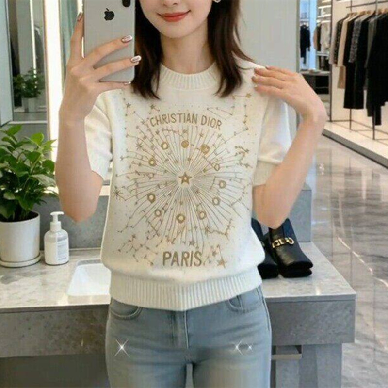Chanel-Inspired Light Luxury Style High-End Knit Short-Sleeve T-Shirt Women's Fashion 2026 Summer New Casual Versatile Top