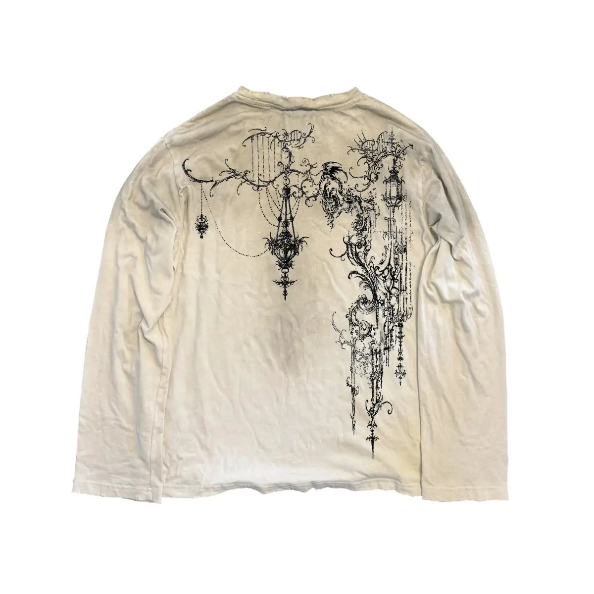 Shibu American Hippie Spray-Painted Wasteland Style Punk Long-Sleeve Handmade Trendy Rock T-Shirt