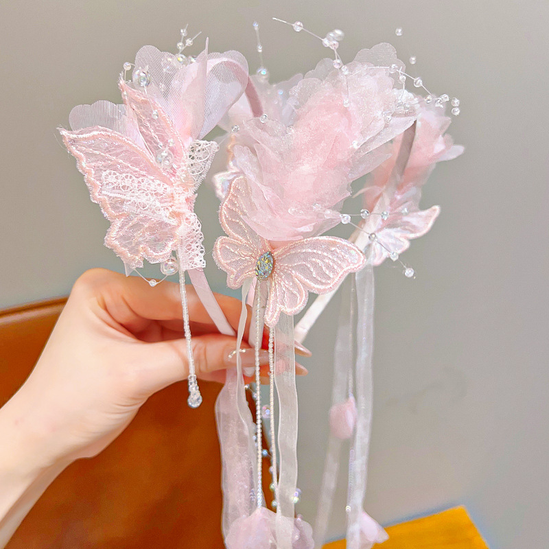 Sweet Ancient Style Headband Super Fairy Girl Han Dynasty Headdress Kidsren's Tassel Streamer Headband Girl Ancient Costume Fresh Hair Accessories
