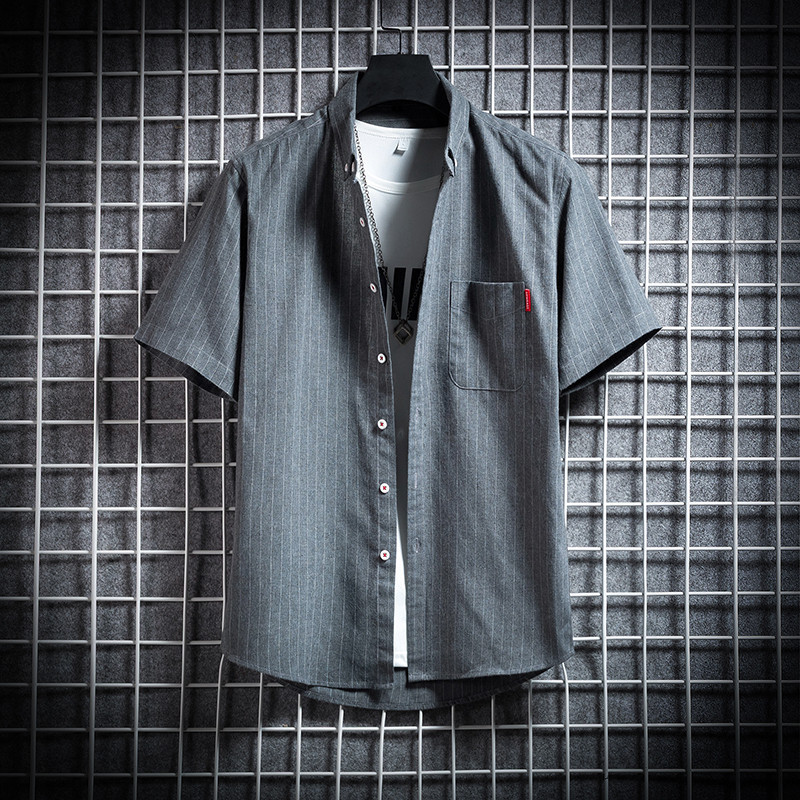 AliExpress summer striped men's casual shirt trendy men's lapel loose short-sleeved shirt Street striped shirt men