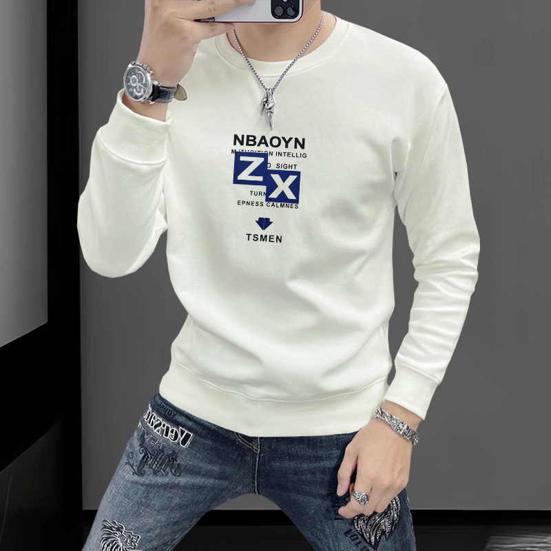Simple Printed Sweater Men's Slim-Fit Pullover Long-Sleeved Top All-Match Handsome Casual Jacket New Men's T-Shirt