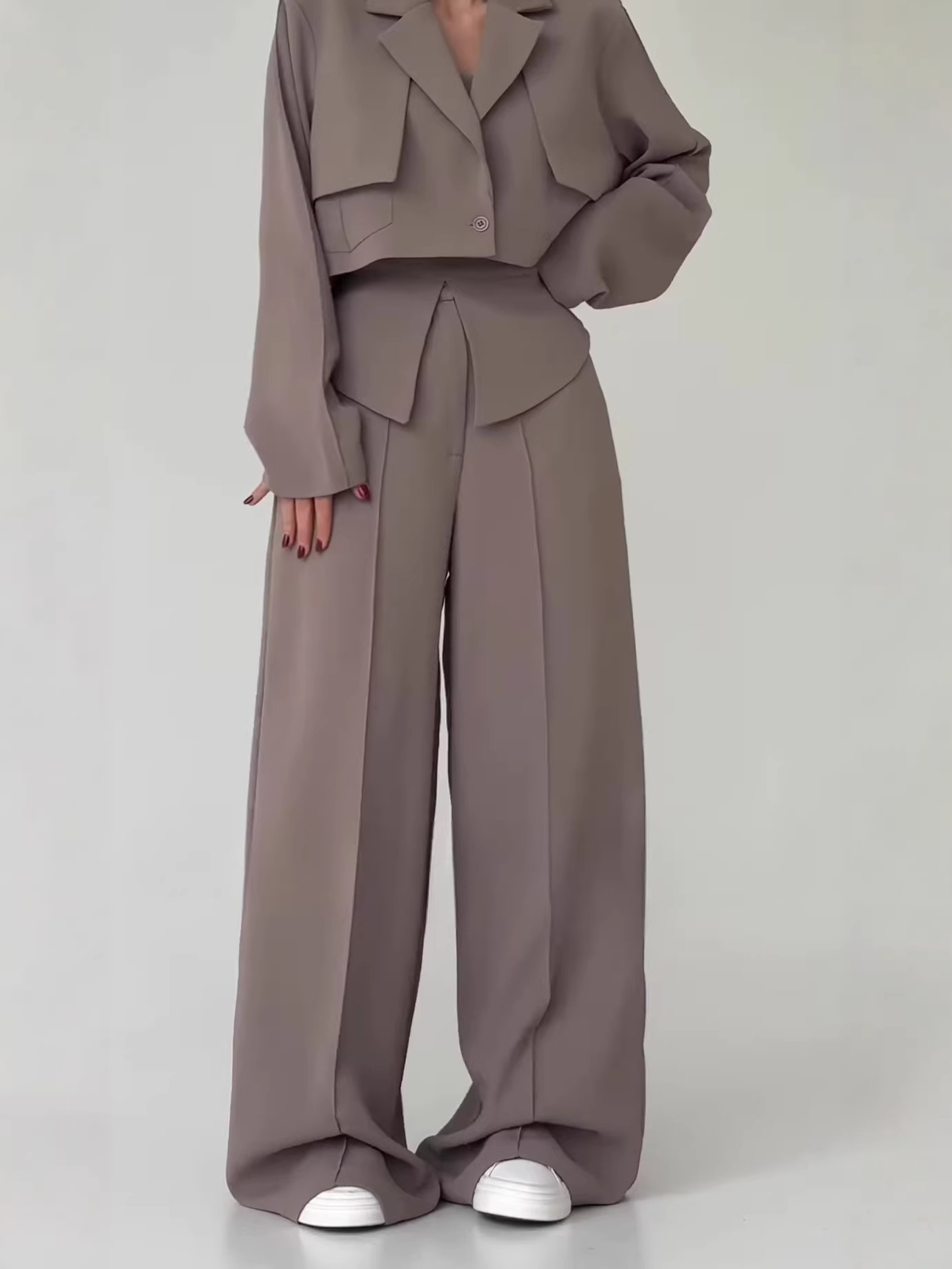European and American Cross-Border Amazon Women's Clothing 2026 Spring and Autumn Elegant Commuter Blazer and Wide-Leg Floor-Length Pants Set
