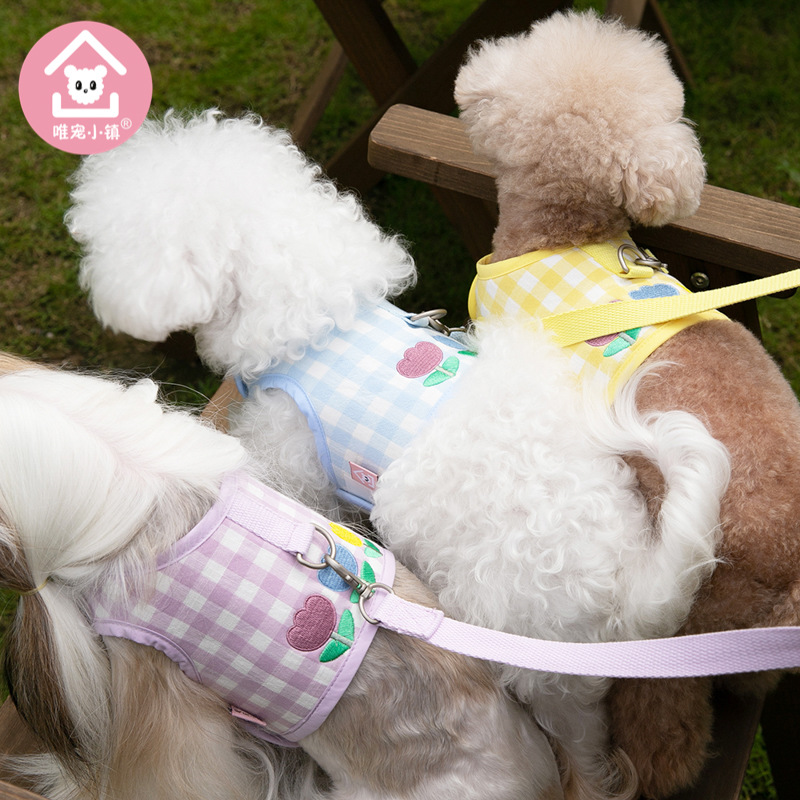 Only pet town tulip embroidery chest strap traction rope dog dog cat vest teddy manufacturers pet clothes