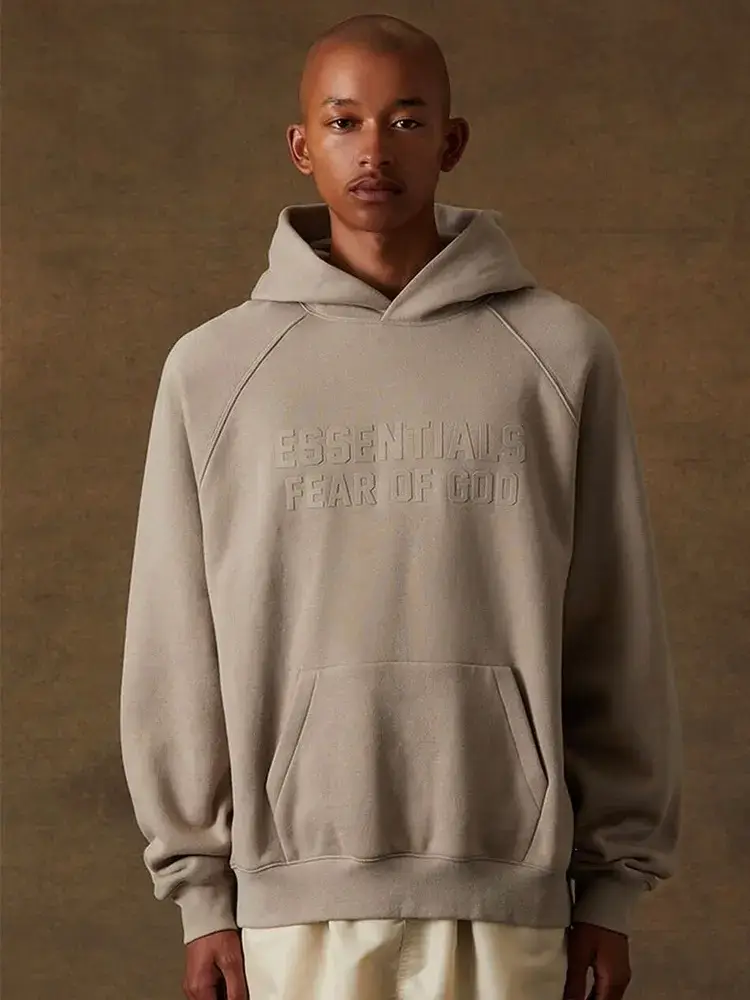 【Quality Assurance】Fog Hooded Sweatshirt Essentials Double Row Flocked Print Loose Versatile Hoodie Trendy