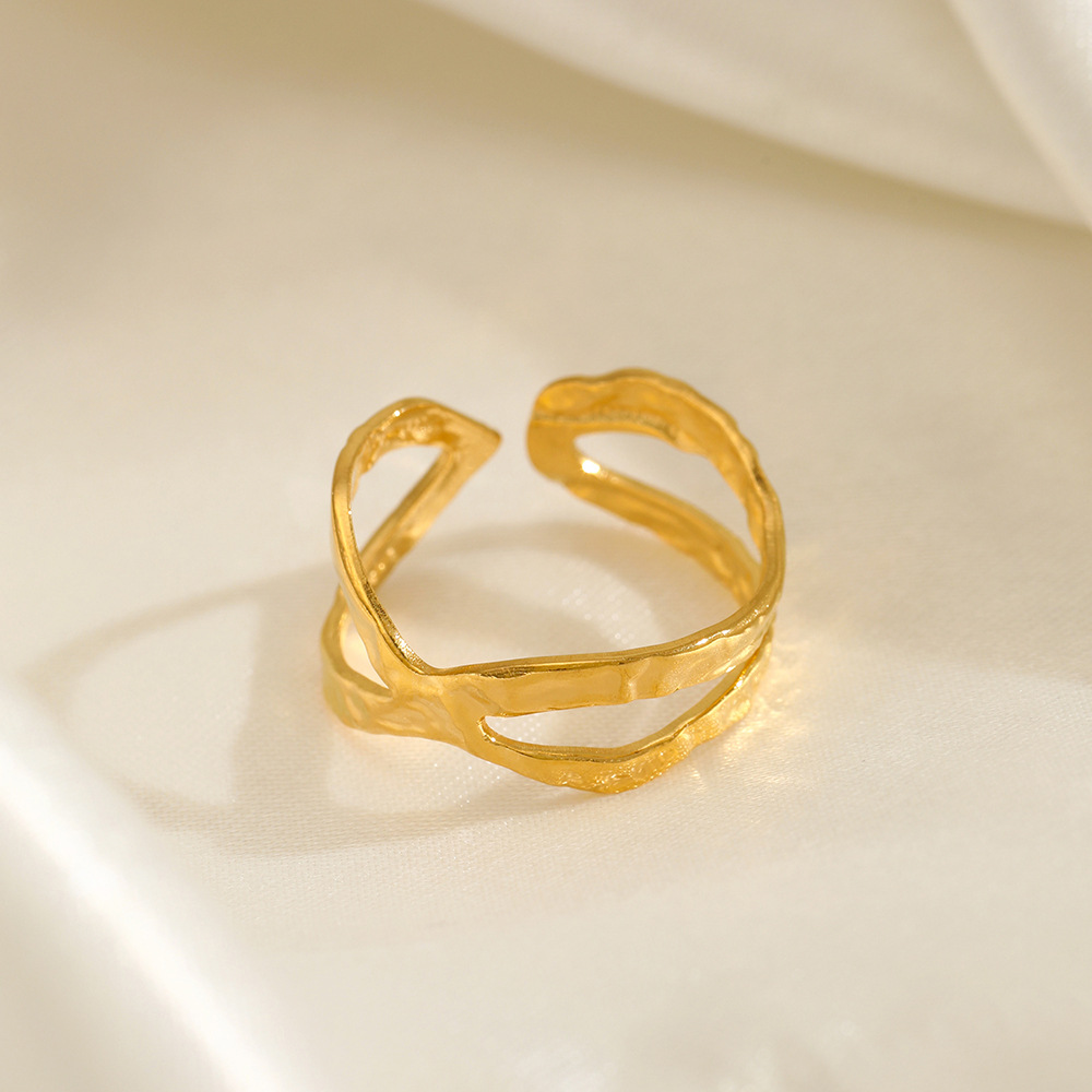 European and American fashion personality simple line cross stainless steel ring INS style popular opening section titanium steel ring