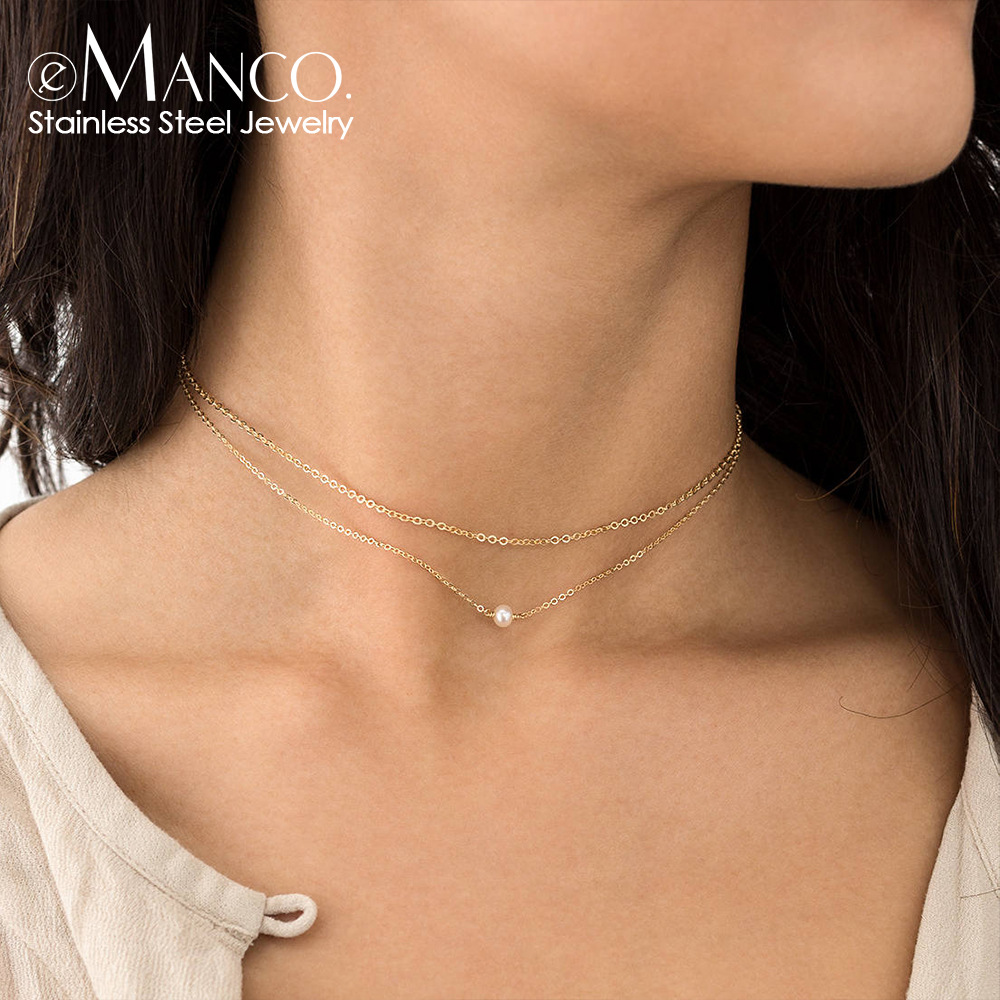 Emanco European and American New Stainless Steel Necklace Women's Trendyy Fashion Double Layer Geometric Pendant Accessories Necklace