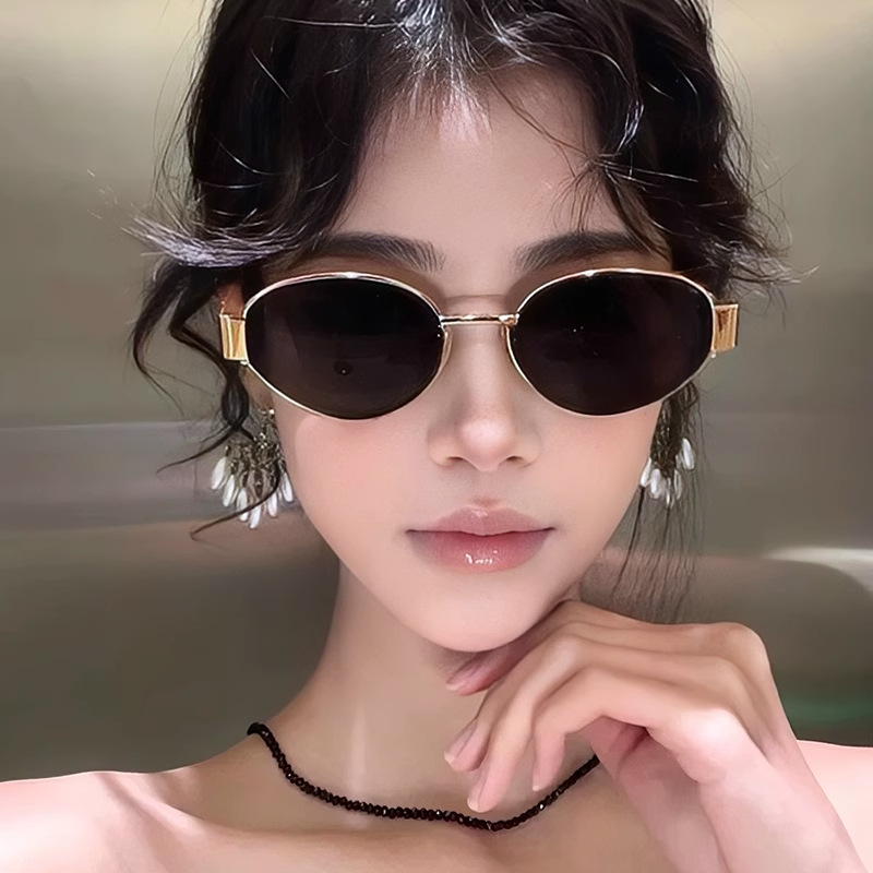 1688 Carefully Selects Cross-Border Oval Sunglasses, Retro Metal Internet Celebrity Street Photography Sunglasses for Women, Photo Visor Glasses for Men