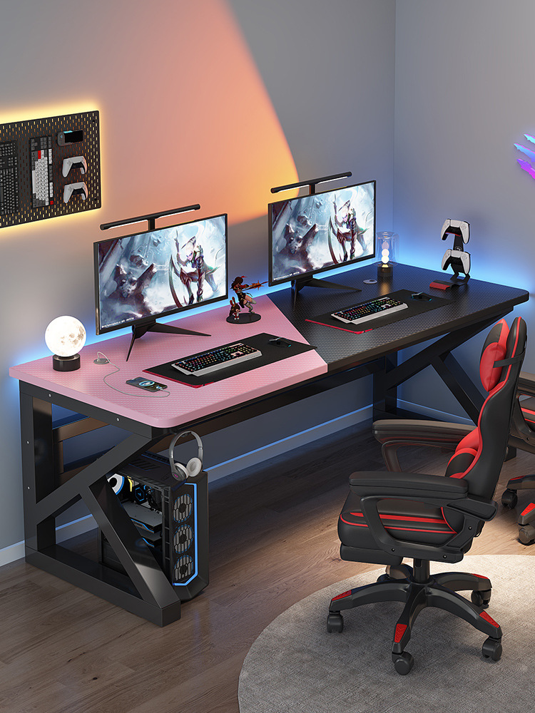 Computer Desk Desktop Double Desk Bedroom Simple Desk Internet Cafe Game Table and Chair Set Carbon Fiber E-Sports Table