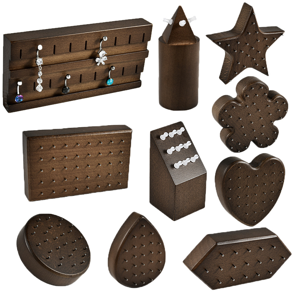 Cross-border wood jewelry display board earrings lip nails display belly button nails tongue nails buried nails display rack pose display rack
