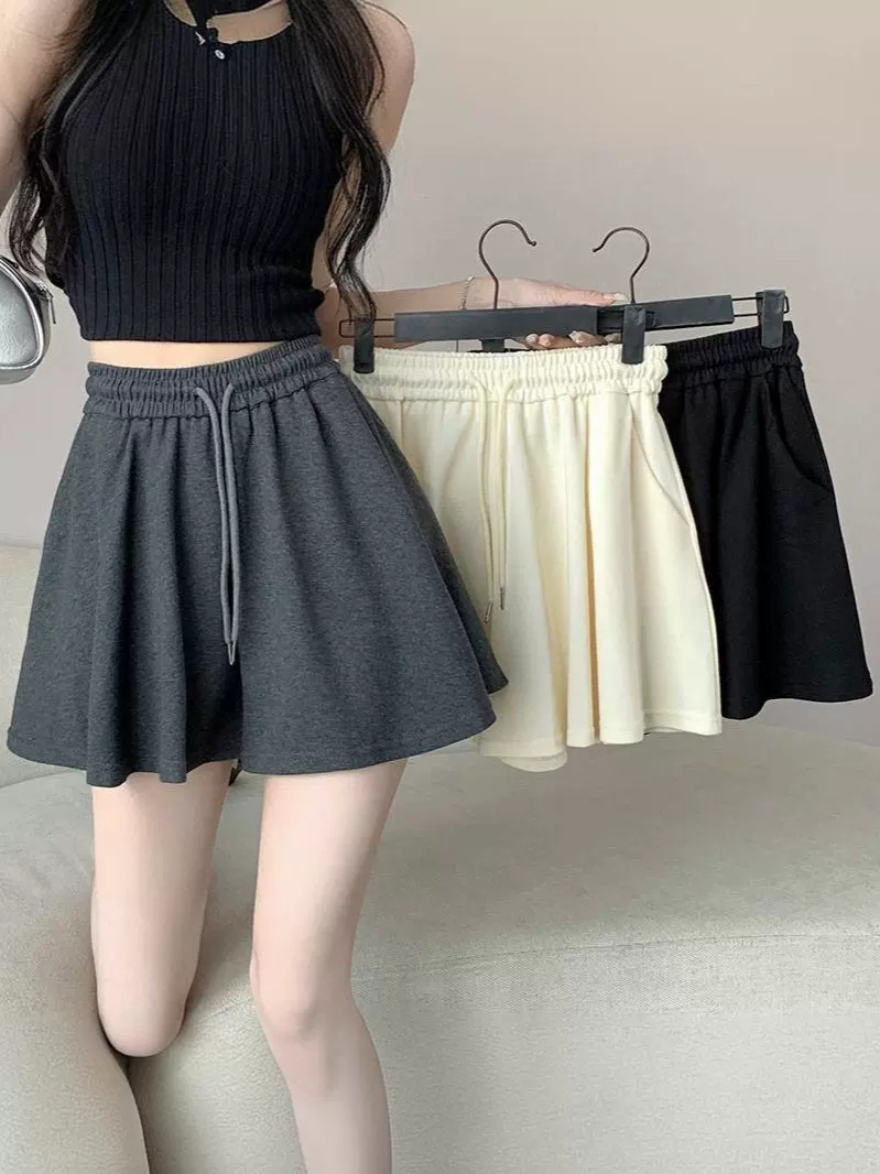 Korean Style Pant Skirt Women's Ins Summer Ballet Shorts Women's High Waist Sports A- line Wide Leg Culottes Small Hot Pants New