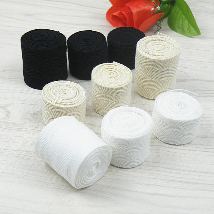 Black and White Herringbone Cotton Ribbon Cotton Ben White Wrap with Rolling Edge Strip Marching Belt Wrap