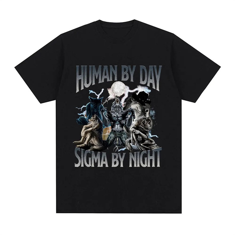 T-Shirt Sigma Short Sleeve Wolf Funny Graphics Evening Cotton Human Woman T-Shirt Daytime Casual Man Street